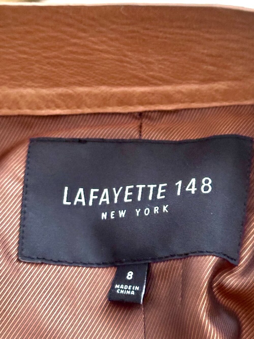 Lafayette 148 Drawstring Leather Jacket Tobacco Long 3/4 Sleeve Size 8 - Picture 6 of 8
